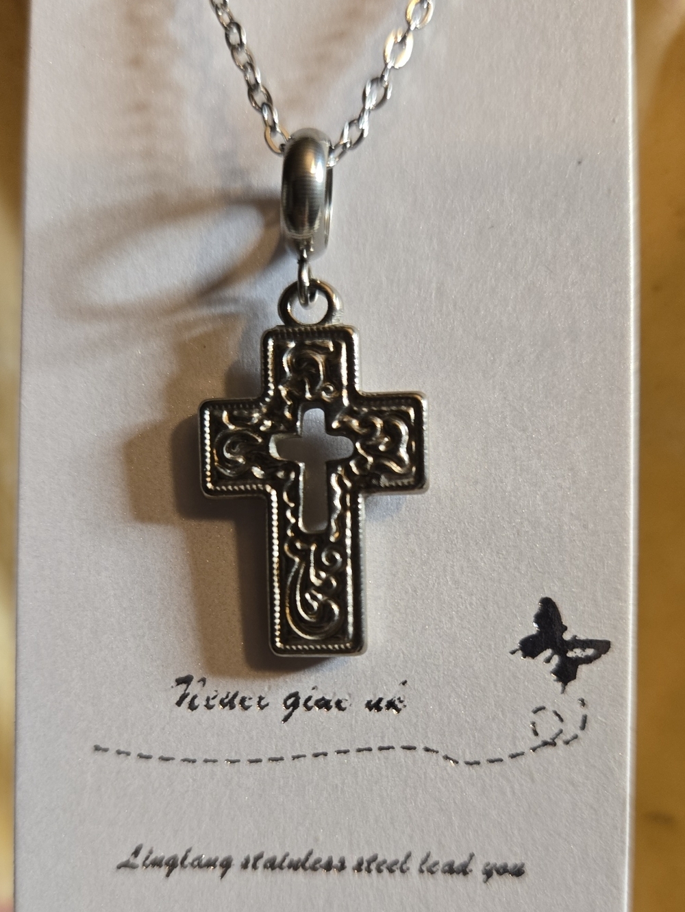 Silver Stainless Steel Cross Pendant Necklace - Unbranded